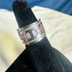 TIFFANY & Co. Vintage Atlas Wide Band Ring Sterling Silver Roman Numeral; SIZE 5